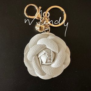 Camellia White Flower Purse Bag Bling Sparkle BagCharm/Keychain